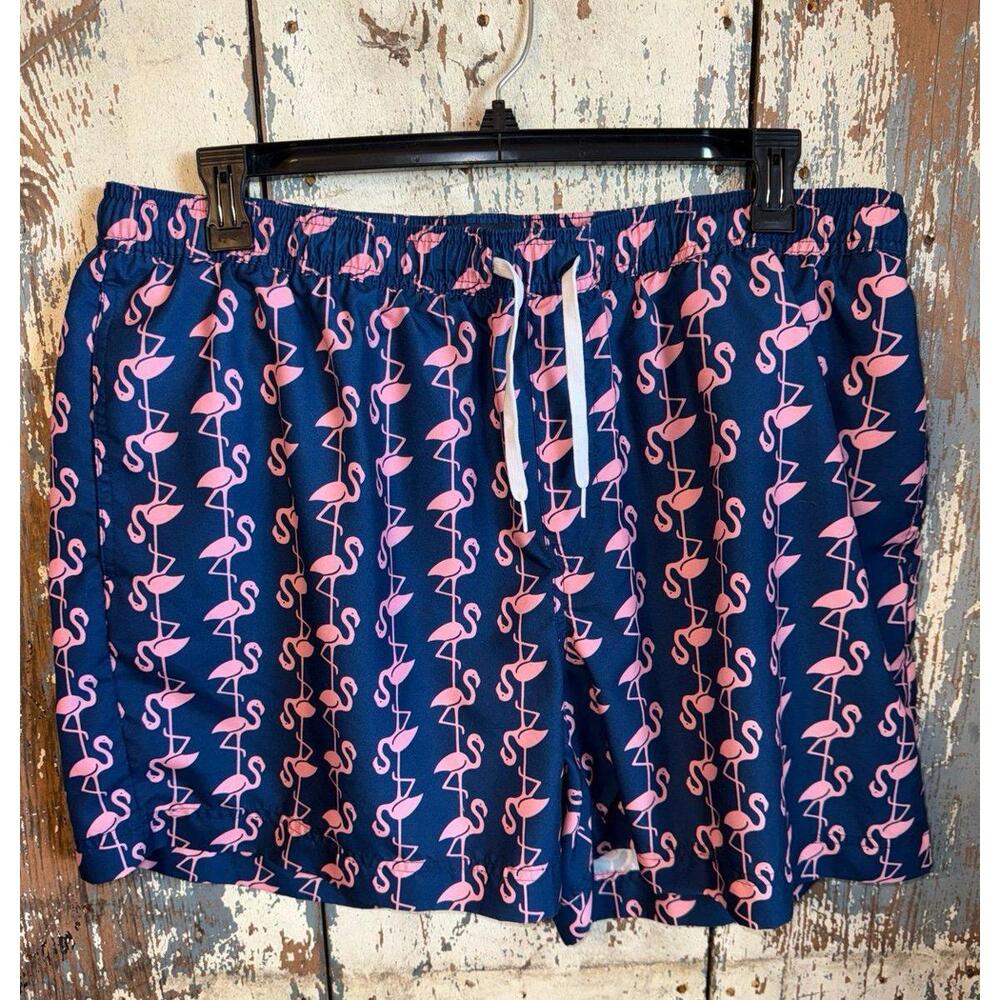 1901 Mens Swim Trunks size 2XL, blue with pink flamingos